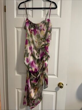 Cider Purple & Green Watercolor Slip Dress